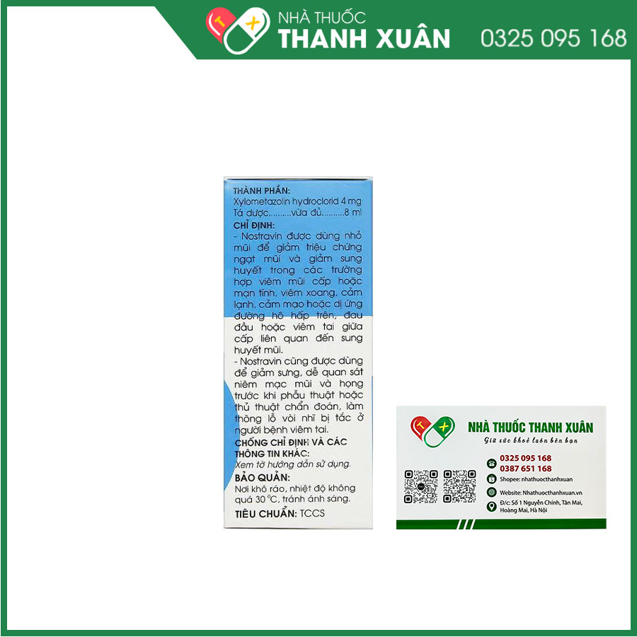 Nostravin 0.05% thuốc nhỏ mũi làm giảm triệu chứng ngạt mũi và giảm sung huyết
